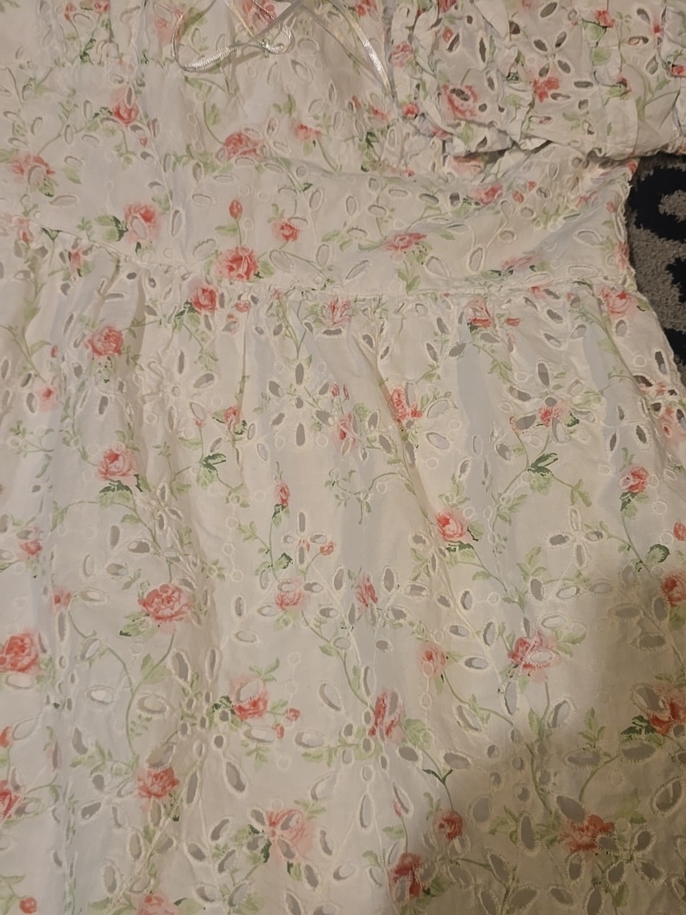 Loveshack Fancy Size 14 100% Cotton White Floral Eyelet Dress with Puff Sleeves - Picture 15 of 16